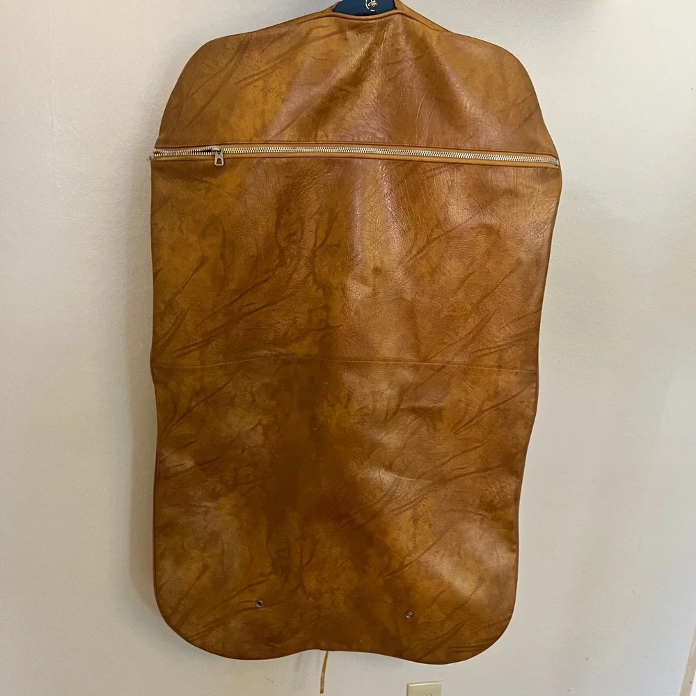VTG Hanging American Tourister Garment Bag Tan Faux Leather Folding Travel